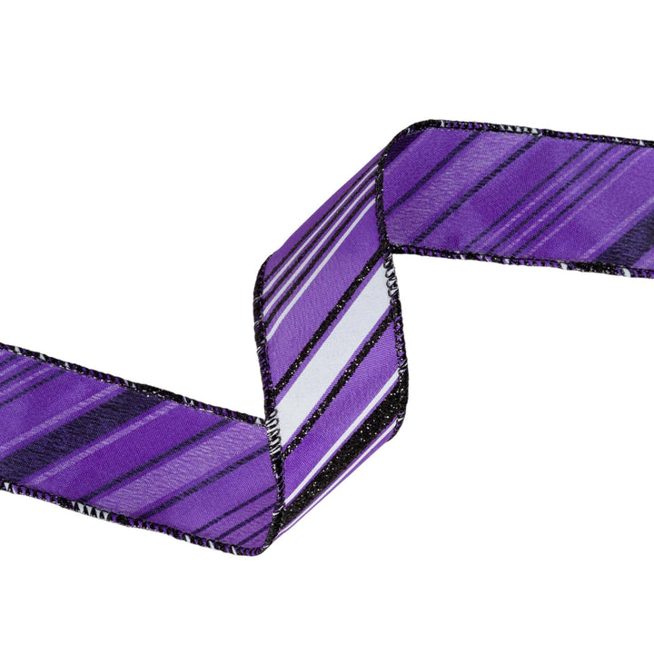1 1/2" Wired Ribbon | Candy Stripe on Purple | 10 Yard Roll LaRibbons and Crafts
