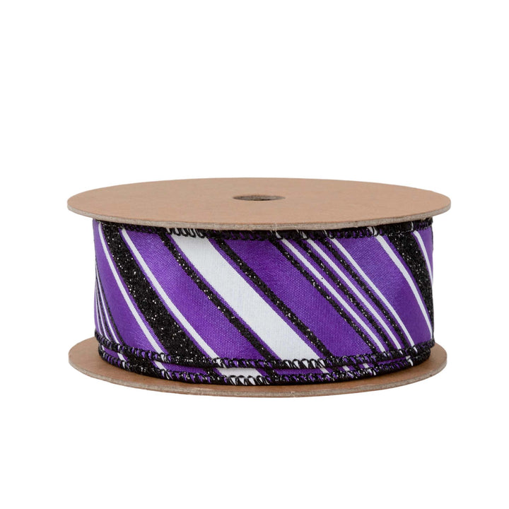 1 1/2" Wired Ribbon | Candy Stripe on Purple | 10 Yard Roll LaRibbons and Crafts