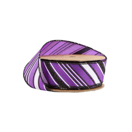 1 1/2" Wired Ribbon | Candy Stripe on Purple | 10 Yard Roll LaRibbons and Crafts