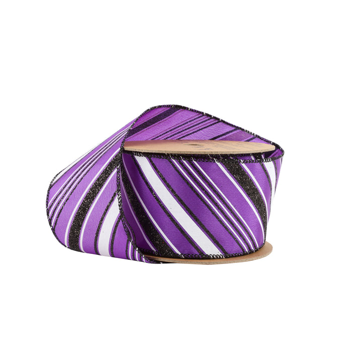 2 1/2" Wired Ribbon | Candy Stripe on Purple | 10 Yard Roll - 50% OFF