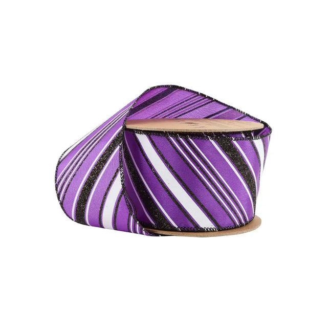 2 1/2" Wired Ribbon | Candy Stripe on Purple | 10 Yard Roll - 50% OFF LaRibbons and Crafts