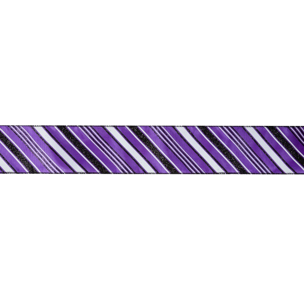 2 1/2" Wired Ribbon | Candy Stripe on Purple | 10 Yard Roll - 50% OFF LaRibbons and Crafts