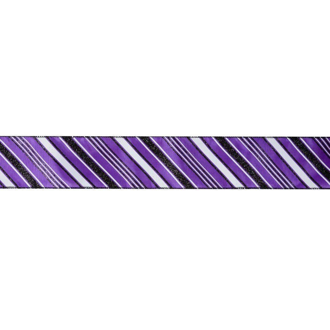 2 1/2" Wired Ribbon | Candy Stripe on Purple | 10 Yard Roll - 50% OFF LaRibbons and Crafts