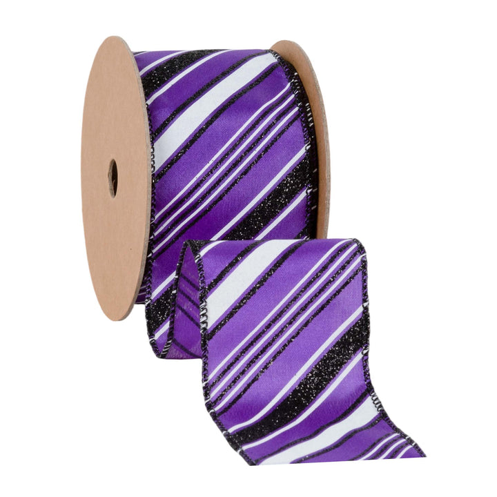 2 1/2" Wired Ribbon | Candy Stripe on Purple | 10 Yard Roll - 50% OFF LaRibbons and Crafts