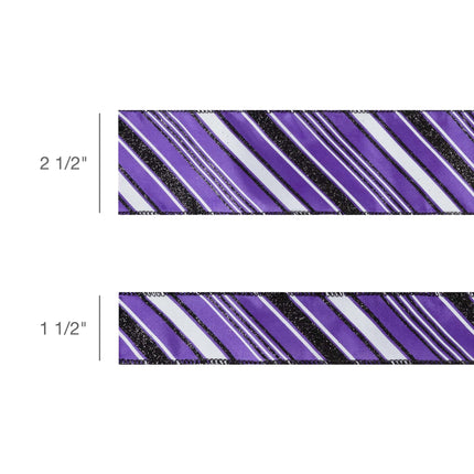 2 1/2" Wired Ribbon | Candy Stripe on Purple | 10 Yard Roll - 50% OFF LaRibbons and Crafts