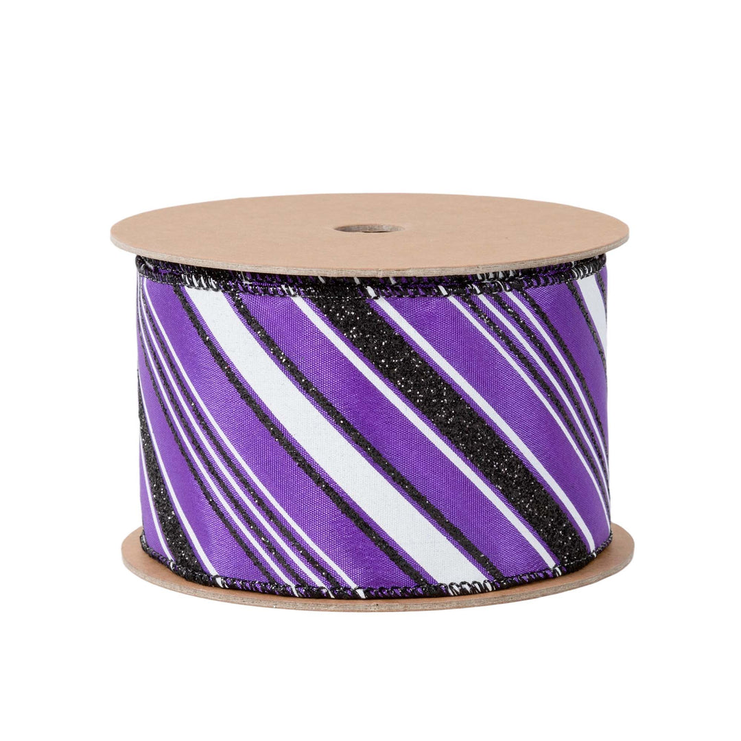 2 1/2" Wired Ribbon | Candy Stripe on Purple | 10 Yard Roll - 50% OFF LaRibbons and Crafts