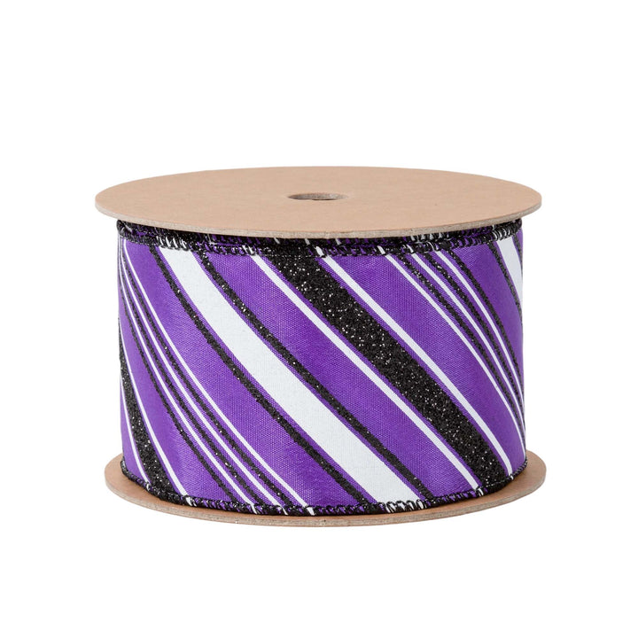2 1/2" Wired Ribbon | Candy Stripe on Purple | 10 Yard Roll - 50% OFF LaRibbons and Crafts