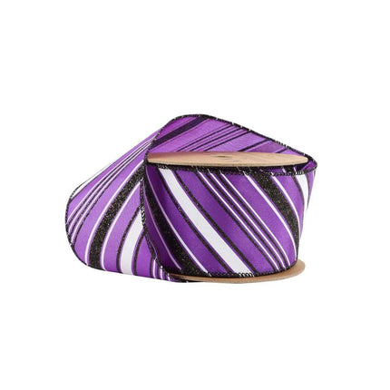 2 1/2" Wired Ribbon | Candy Stripe on Purple | 10 Yard Roll - 50% OFF LaRibbons and Crafts