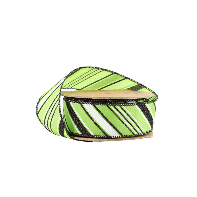 1 1/2" Wired Ribbon | Candy Stripe on Green | 10 Yard Roll LaRibbons and Crafts