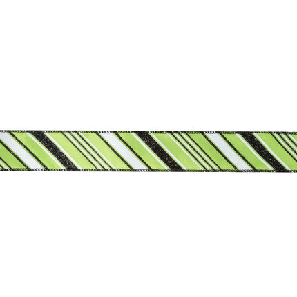 1 1/2" Wired Ribbon | Candy Stripe on Green | 10 Yard Roll LaRibbons and Crafts