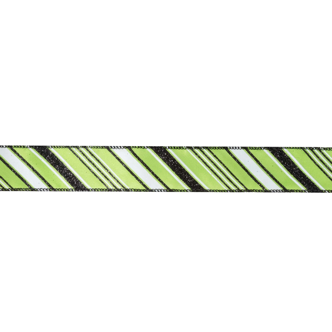 1 1/2" Wired Ribbon | Candy Stripe on Green | 10 Yard Roll LaRibbons and Crafts