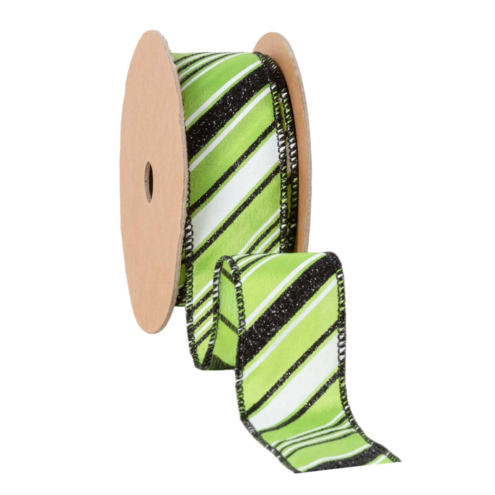 1 1/2" Wired Ribbon | Candy Stripe on Green | 10 Yard Roll LaRibbons and Crafts