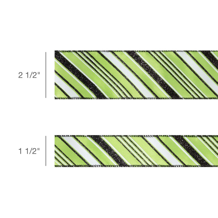 1 1/2" Wired Ribbon | Candy Stripe on Green | 10 Yard Roll LaRibbons and Crafts