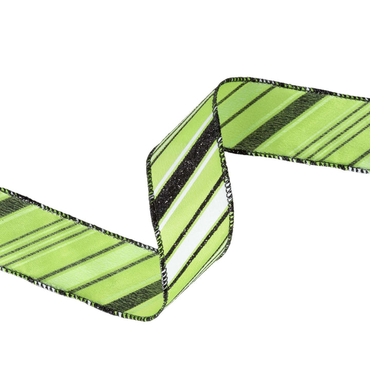 1 1/2" Wired Ribbon | Candy Stripe on Green | 10 Yard Roll LaRibbons and Crafts