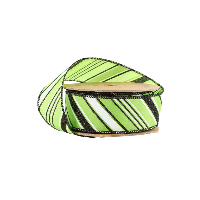 1 1/2" Wired Ribbon | Candy Stripe on Green | 10 Yard Roll LaRibbons and Crafts