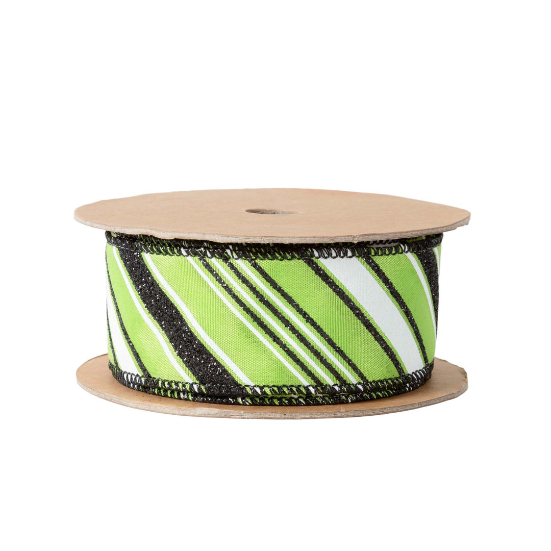 1 1/2" Wired Ribbon | Candy Stripe on Green | 10 Yard Roll LaRibbons and Crafts