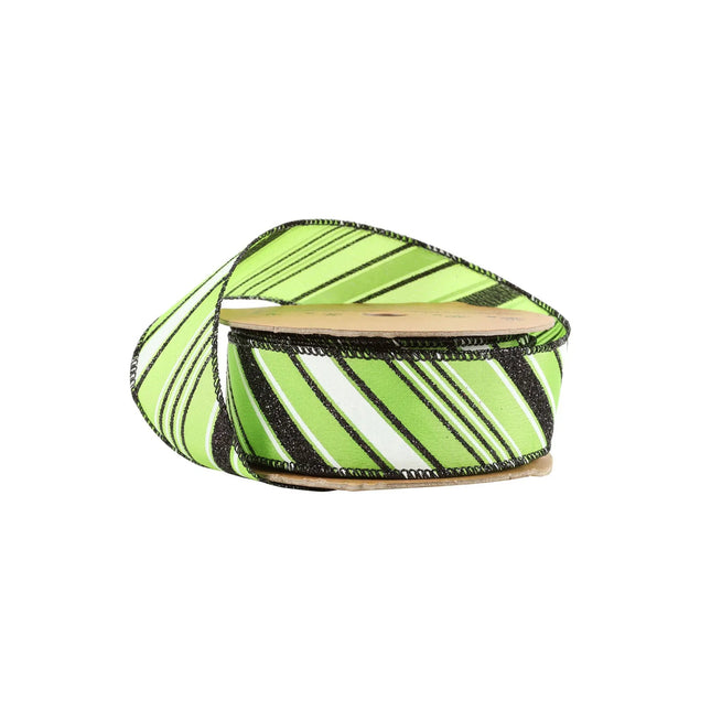1 1/2" Wired Ribbon | Candy Stripe on Green | 10 Yard Roll LaRibbons and Crafts
