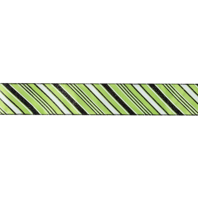 2 1/2" Wired Ribbon | Candy Stripe on Green | 10 Yard Roll LaRibbons and Crafts