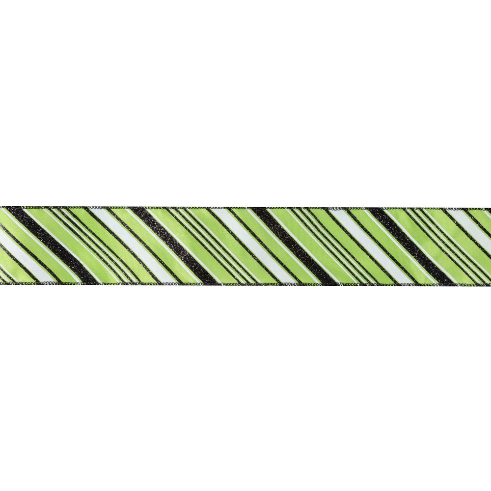 2 1/2" Wired Ribbon | Candy Stripe on Green | 10 Yard Roll LaRibbons and Crafts