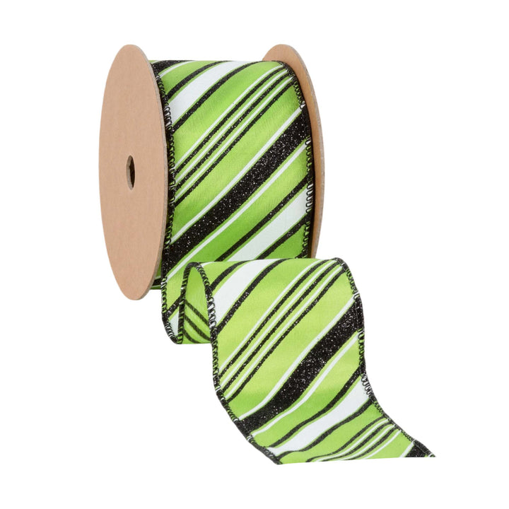 2 1/2" Wired Ribbon | Candy Stripe on Green | 10 Yard Roll LaRibbons and Crafts