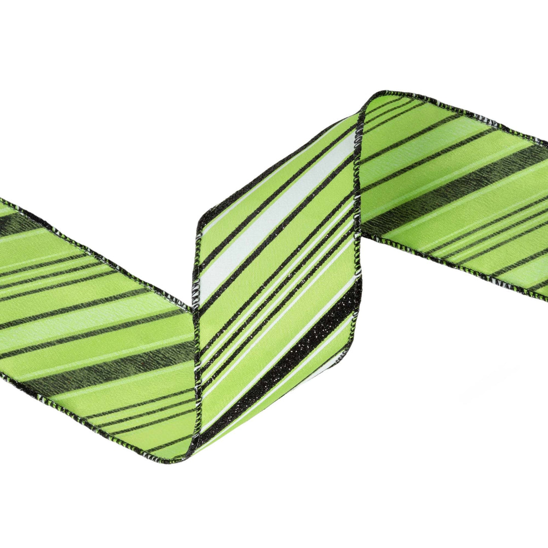 2 1/2" Wired Ribbon | Candy Stripe on Green | 10 Yard Roll LaRibbons and Crafts