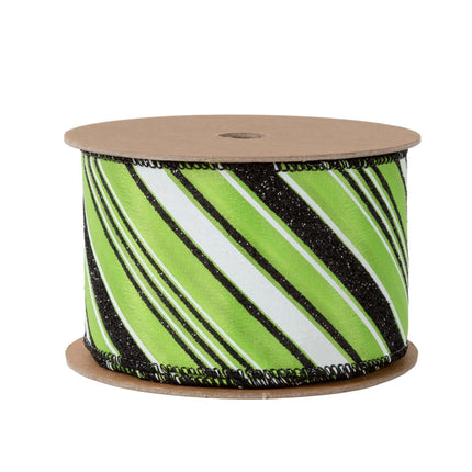 2 1/2" Wired Ribbon | Candy Stripe on Green | 10 Yard Roll LaRibbons and Crafts