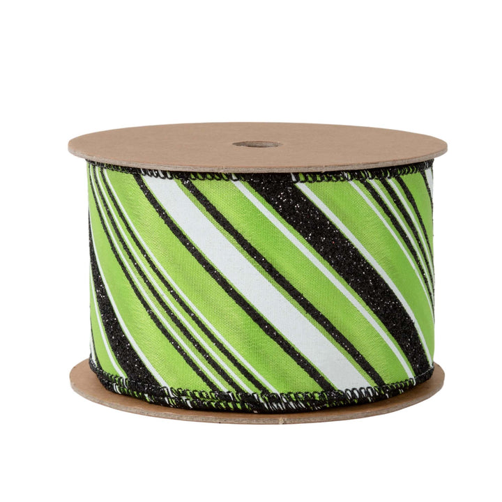 2 1/2" Wired Ribbon | Candy Stripe on Green | 10 Yard Roll LaRibbons and Crafts