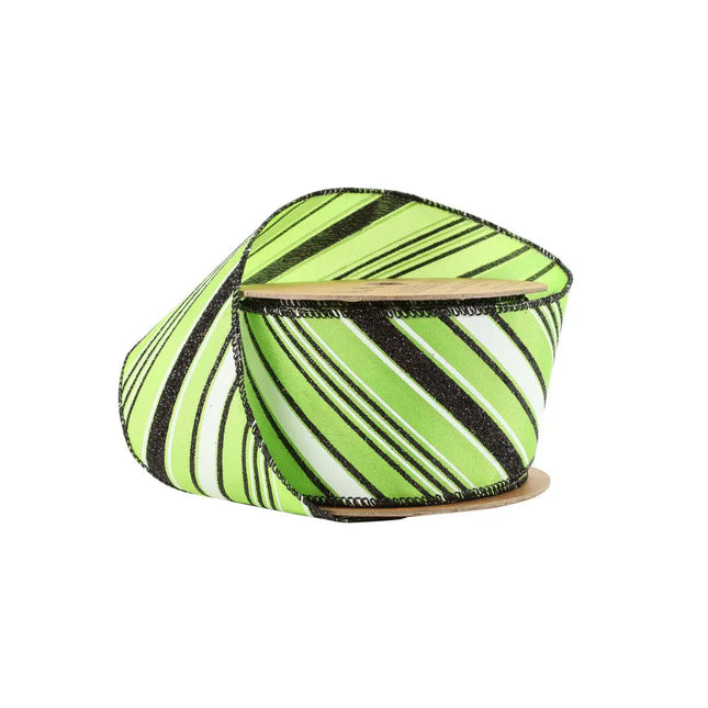 2 1/2" Wired Ribbon | Candy Stripe on Green | 10 Yard Roll LaRibbons and Crafts