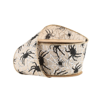 2 1/2" Wired Ribbon | Black Spider on White Web | 10 Yard Roll LaRibbons and Crafts