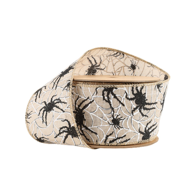 2 1/2" Wired Ribbon | Black Spider on White Web | 10 Yard Roll LaRibbons and Crafts
