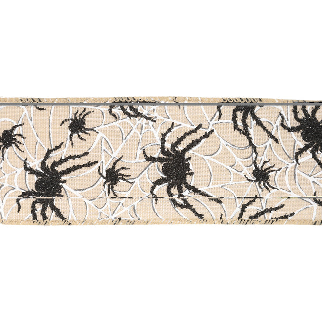 2 1/2" Wired Ribbon | Black Spider on White Web | 10 Yard Roll LaRibbons and Crafts