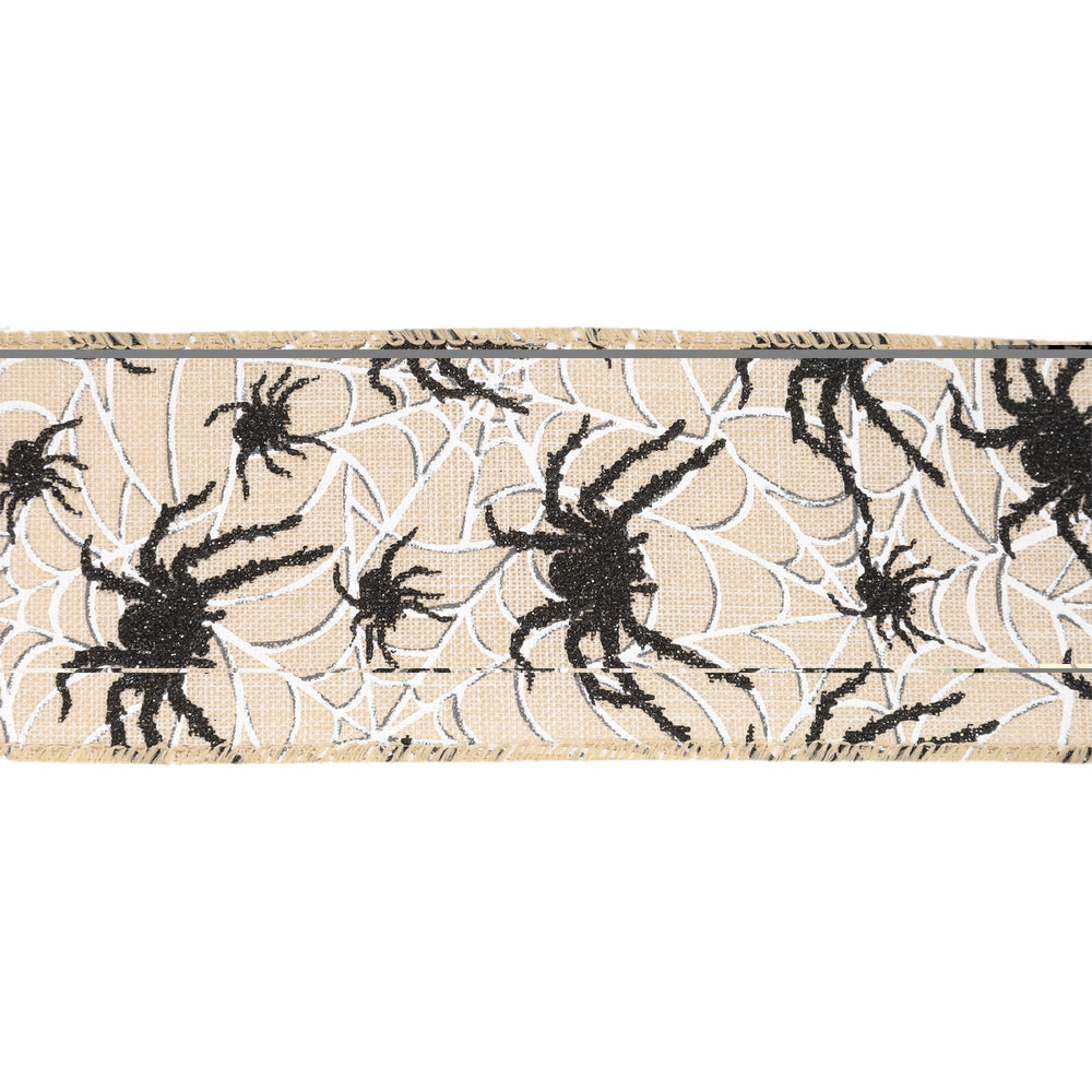 2 1/2" Wired Ribbon | Black Spider on White Web | 10 Yard Roll LaRibbons and Crafts