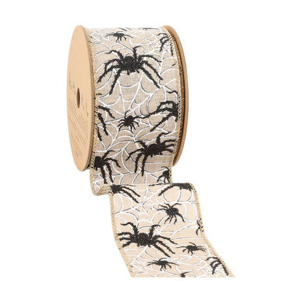 2 1/2" Wired Ribbon | Black Spider on White Web | 10 Yard Roll LaRibbons and Crafts