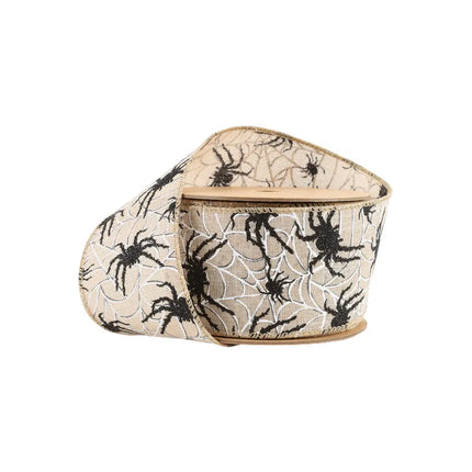2 1/2" Wired Ribbon | Black Spider on White Web | 10 Yard Roll LaRibbons and Crafts