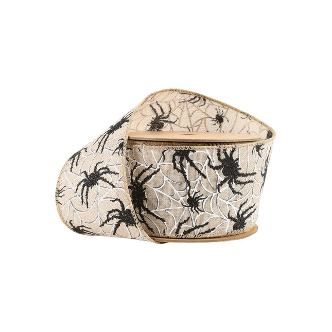 2 1/2" Wired Ribbon | Black Spider on White Web | 10 Yard Roll LaRibbons and Crafts