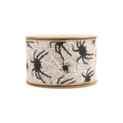 2 1/2" Wired Ribbon | Black Spider on White Web | 10 Yard Roll LaRibbons and Crafts