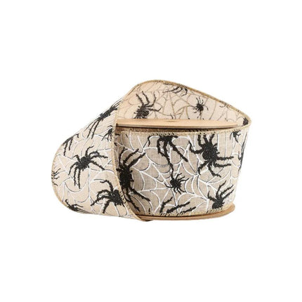 2 1/2" Wired Ribbon | Black Spider on White Web | 10 Yard Roll LaRibbons and Crafts