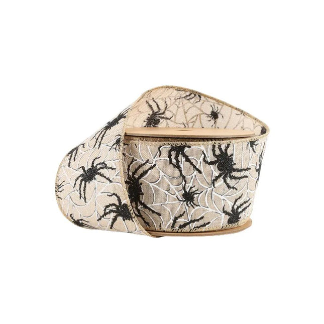 2 1/2" Wired Ribbon | Black Spider on White Web | 10 Yard Roll LaRibbons and Crafts