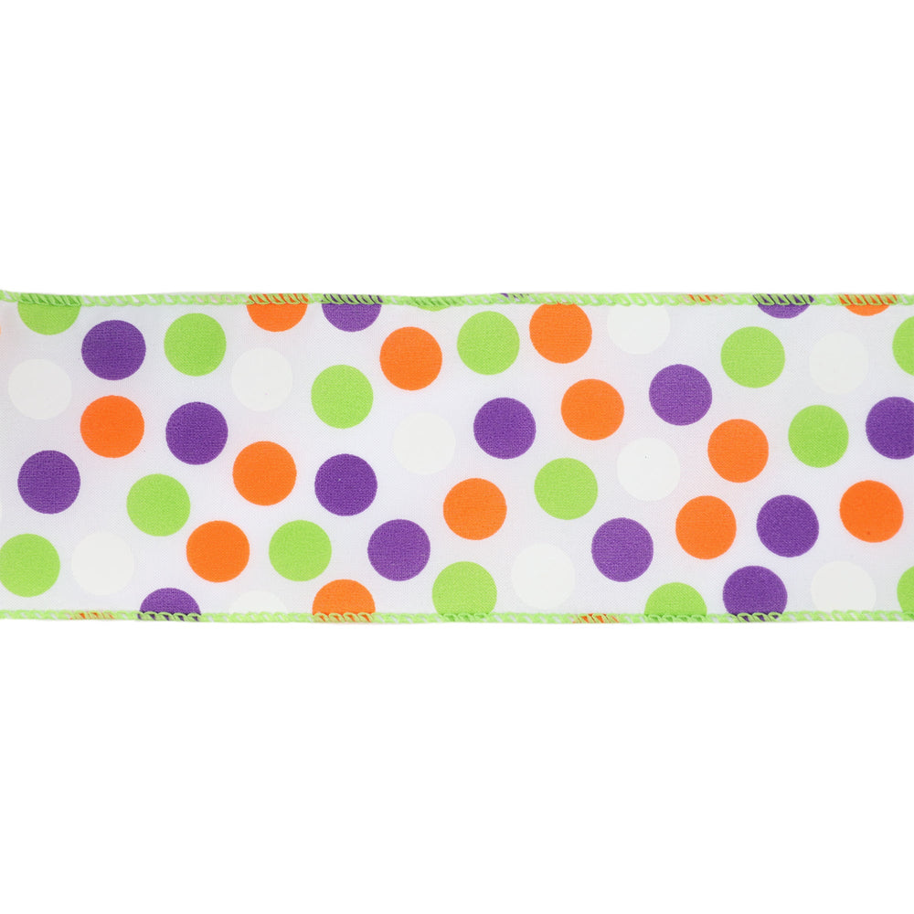 2 1/2" Wired Ribbon | Multi-Colored Dots on White | 10 Yard Roll LaRibbons and Crafts