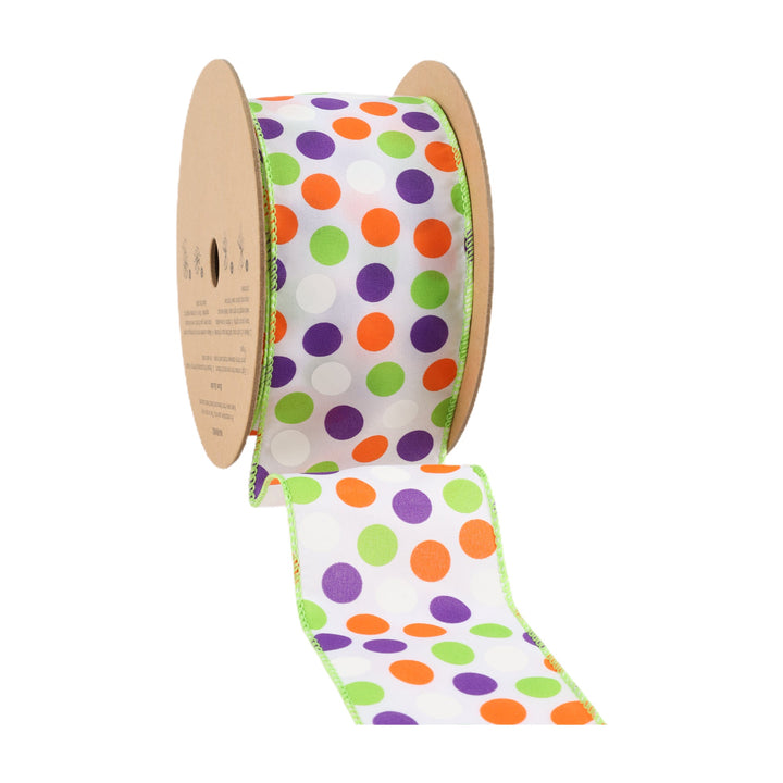 2 1/2" Wired Ribbon | Multi-Colored Dots on White | 10 Yard Roll LaRibbons and Crafts