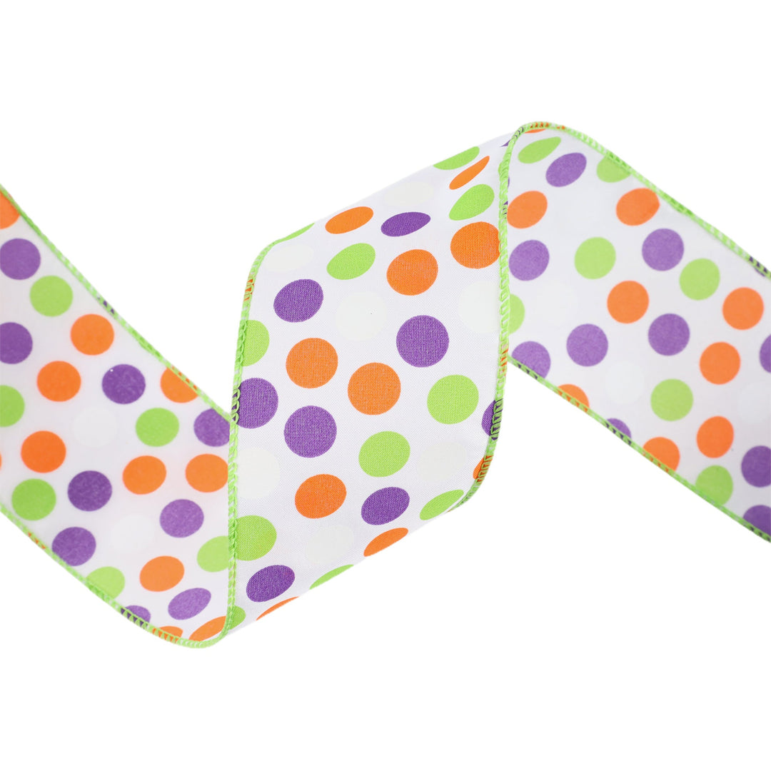 2 1/2" Wired Ribbon | Multi-Colored Dots on White | 10 Yard Roll LaRibbons and Crafts