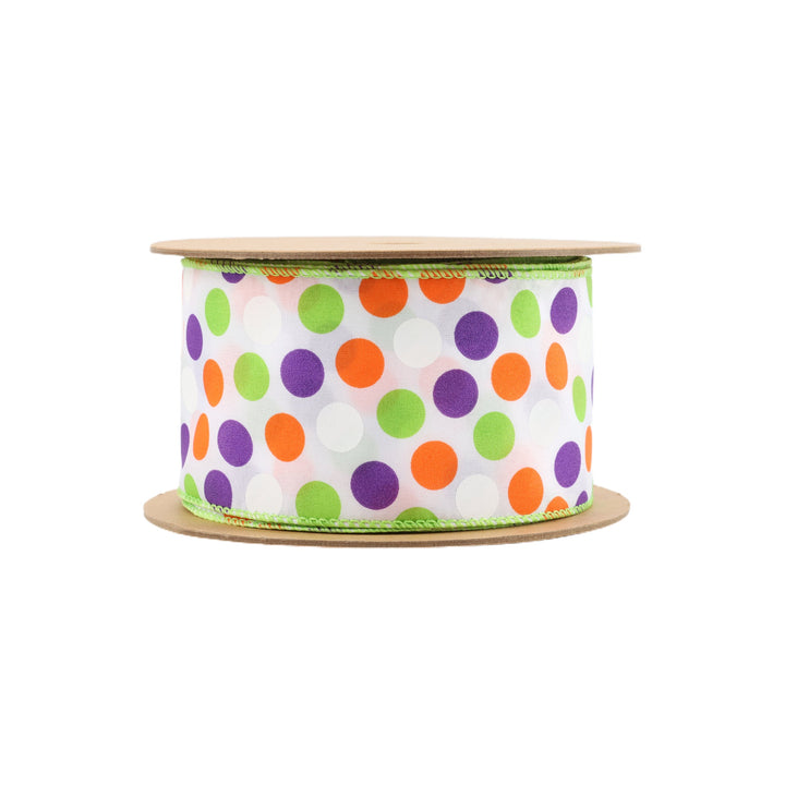 2 1/2" Wired Ribbon | Multi-Colored Dots on White | 10 Yard Roll LaRibbons and Crafts