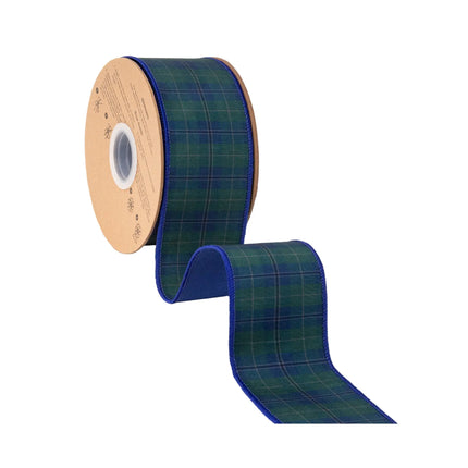 Blue/green tartan wired dupioni ribbon, durable wired edge for bows and wreaths