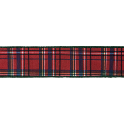 Classic red tartan wired ribbon, dupioni material with green backing, perfect for Christmas and winter projects