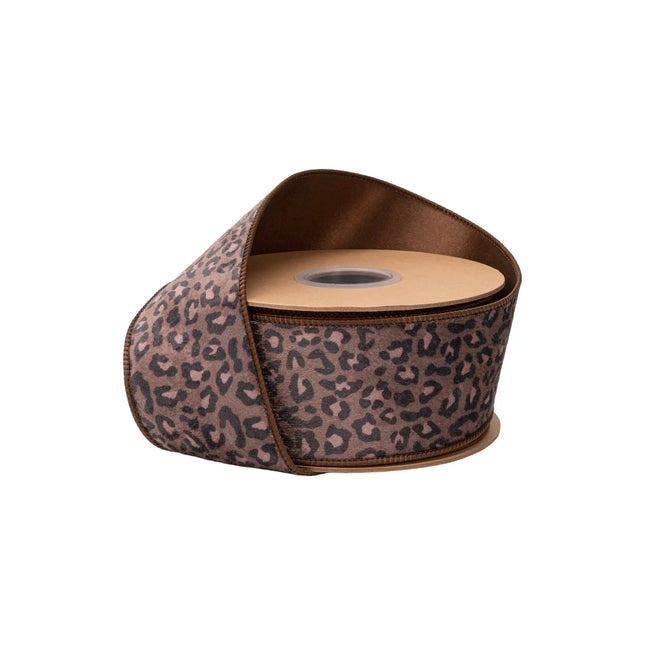 2 1/2" wired leopard print ribbon, brown animal print design with matching brown backing for stylish crafts