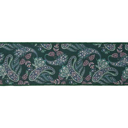Vintage paisley wired ribbon, 4-inch dupioni fabric with earthy green tones and green reverse for gifts and projects