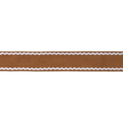 Cozy gingerbread velvet wired ribbon with white backing, great for adding warmth to holiday projects.