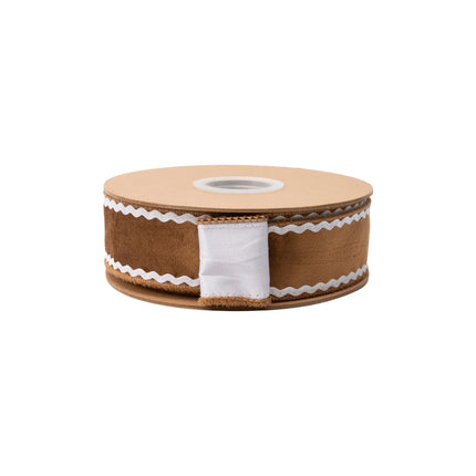 1 1/2" wired velvet ribbon in gingerbread hue with white backing, great for gift bows.