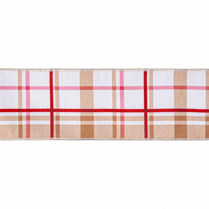 Festive gingerbread plaid ribbon, wired dupioni fabric with white backing for Christmas and fall projects