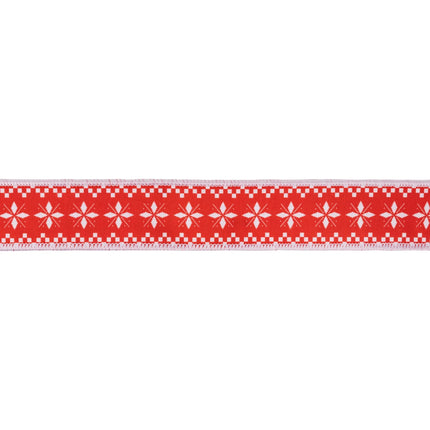Festive red knit print ribbon,  dupioni fabric with white backing for winter crafts and gifts